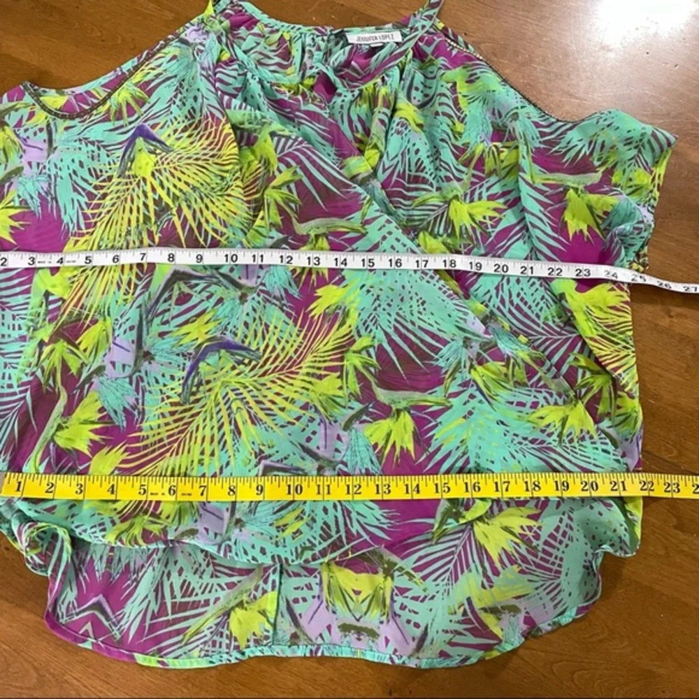 Jennifer‎ Lopez Green Blouse Top Shirt Could Shoulder Tropical Floral Sz S